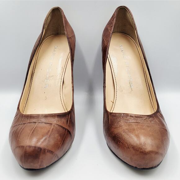 Marc Fisher FTPURPLISH Brown Leather Croc Embossed Round Toe Pumps Women’s 8.5M - Picture 5 of 11